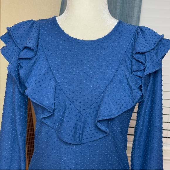 Lilly Pulitzer Pheby Blue Flocked Dot Ruffle Long Sleeve Sheath Dress Sz XS - Picture 11 of 14